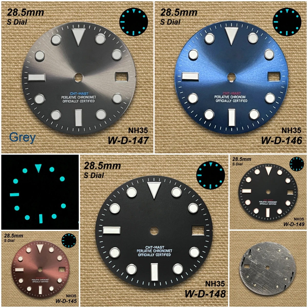 28.5/30.5/35mm SUB Diving S/S5 Dial Fit NH35/NH36 Movement Ice Blue/Green Luminous Sunray Watch Modification Accessories