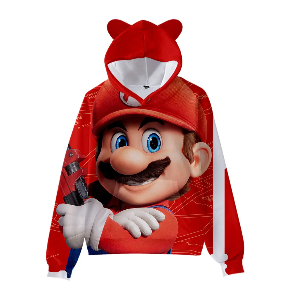 3D New Movie Super Mario Game Animation Peripheral Two-dimensional Cat Ears Pullover Hooded Hooded Sweater Best Birthday Gift