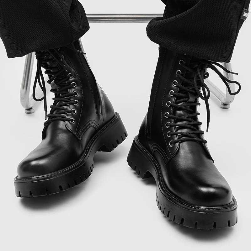 

Мужские высокие ботинки с боковой молнией и подкладкой Bla Fce Biker Faion, повседневная универсальная рабочая одежда, модная мотоциклетная обувь...