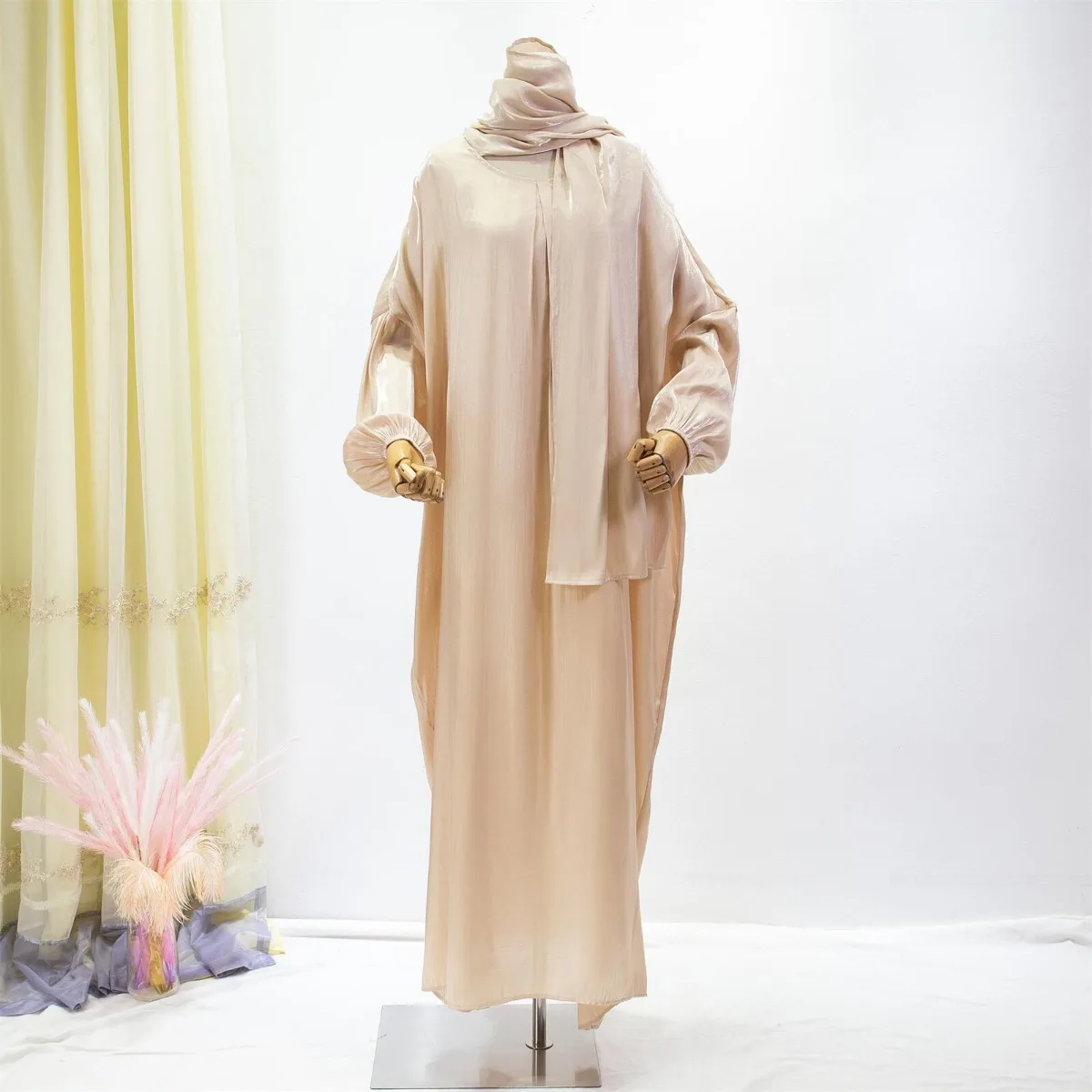 Abaya Hijab musulmano caftano solido con cappuccio manica Smocking preghiera di un pezzo vestito Ramadan donne Jilbab abbigliamento islamico