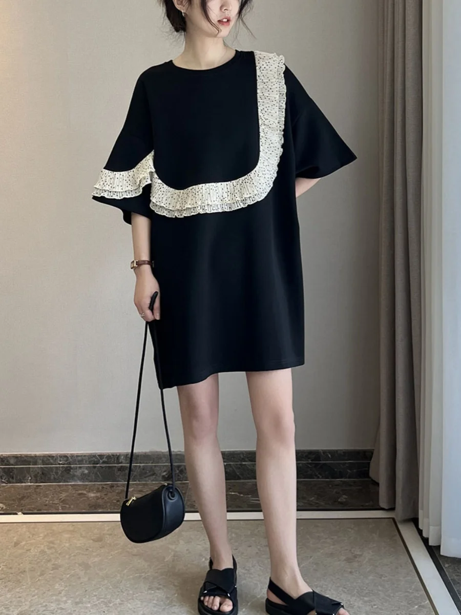 Lâche décontracté ort Sve t-shirt Dr femmes grande taille coréen Sle été Design Sense Dr a-ligne jupe coton mélange