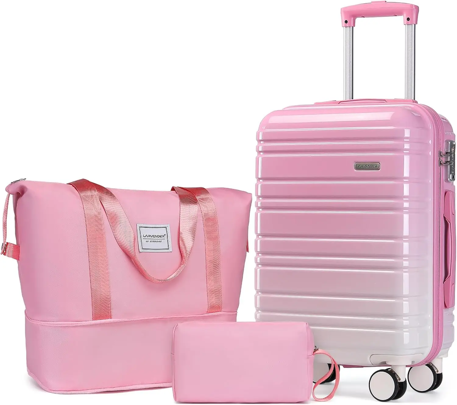 

3-Piece Lightweight Hardside Luggage Set with Spinner Wheels, 20-Inch Carry-On Airline Approved for Women in Peach Sparkling
