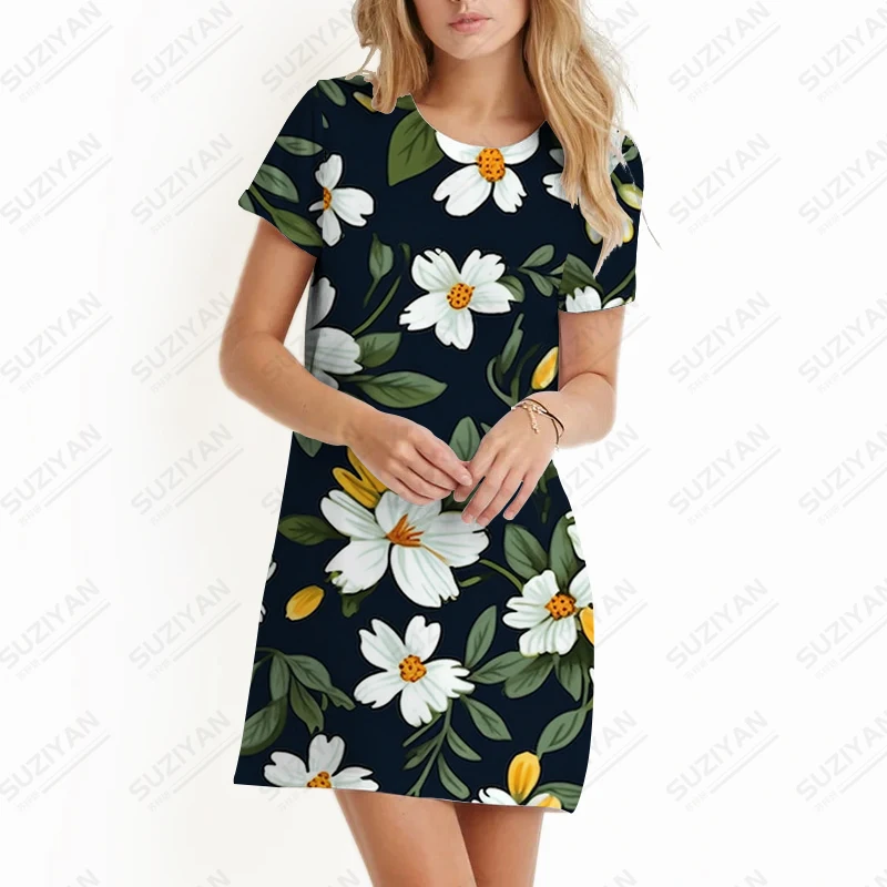 Summer new ladies dress flower 3D printed lady dress sweet casual lady dress fashion trend beautiful lady dress