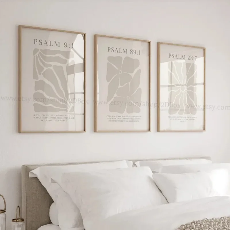 Light Neutral Christian Canvas Painting Beige Exhibition Psalm Series Wall Art Modern Floral Bedroom Decor Frameless Poster