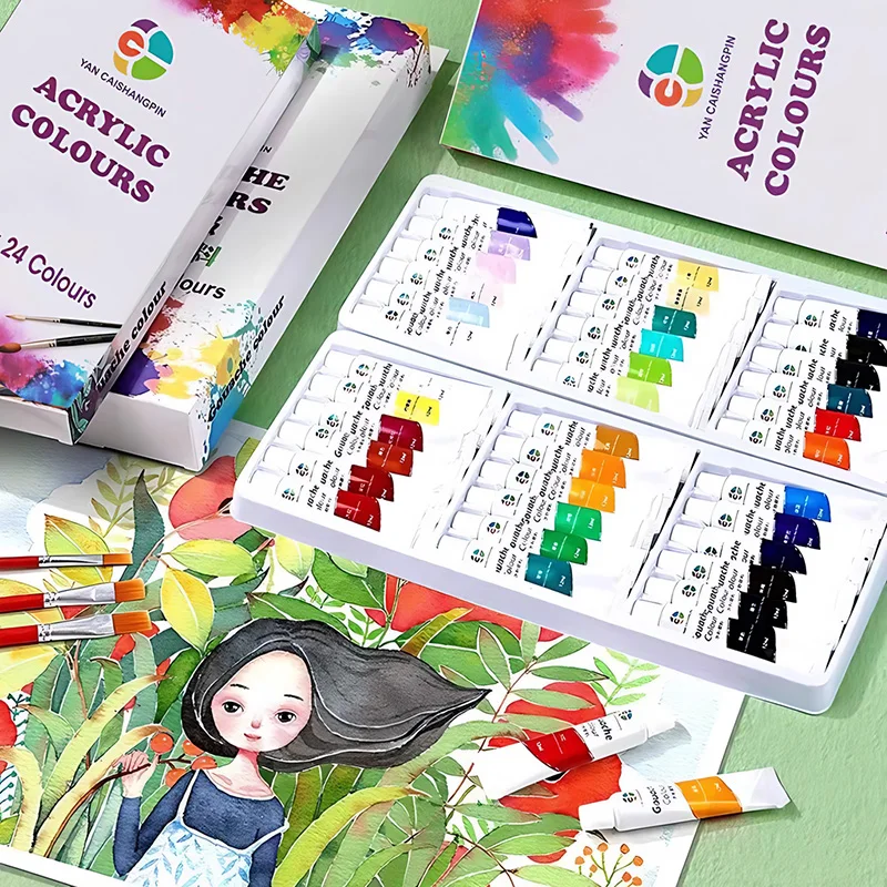 

Acrylic Paint Set 12/18/24/36 Colors 12ml Tubes Non-Toxic Waterproof Art Craft Paints for Artists Kids Beginners School Supplies