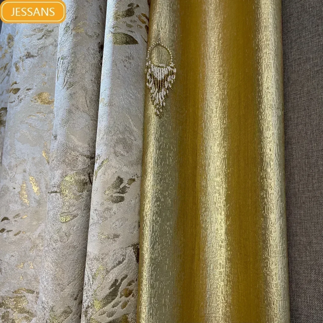 Gold Jacquard Stamping Stitching Thickened Blackout Curtains for Living Room Bedroom French Window Customized Finished Product