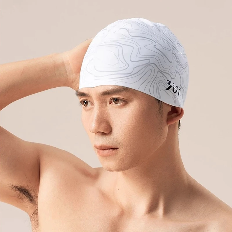 Brand Women Men Silicone Swimming Cap Stripe Printed Water Caps Bathing Hat Swim Pool Accessories for Adults