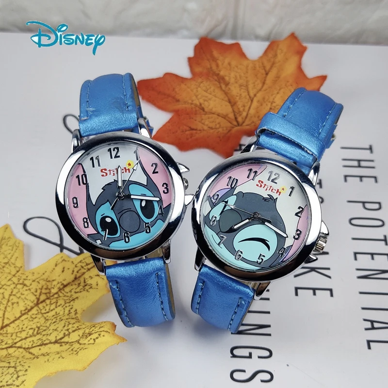 Disney Stitch Children\'s Watch Ctue Anime Waterproof Leather Watches Kids Clocks Toys for Boys Girls Holiday birthday gift