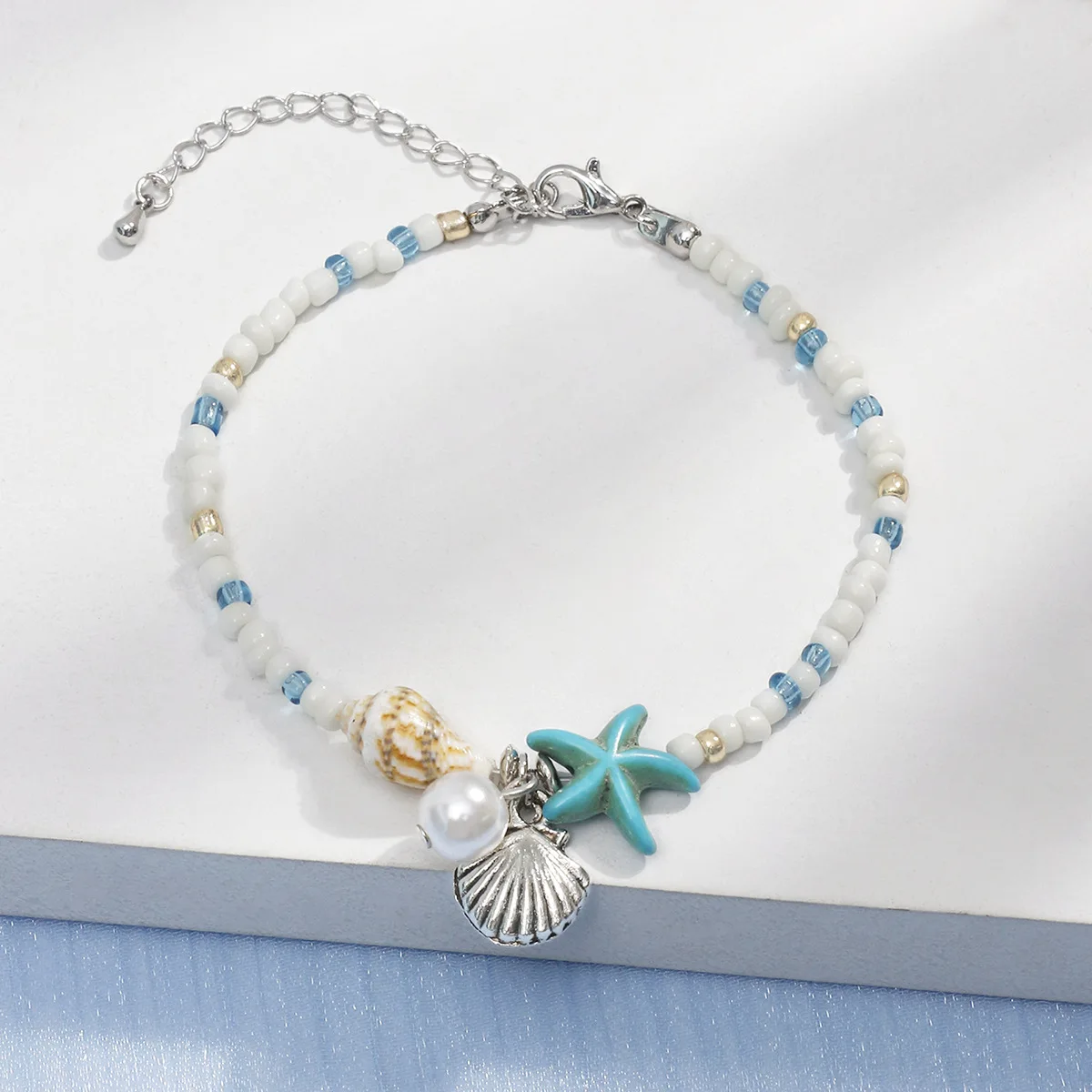 Bohemian Beach Blue Starfish Bracelet For Women Girls Summer Charm Shell Conch Beaded Adjustable Bracelet Friendship Jewelry