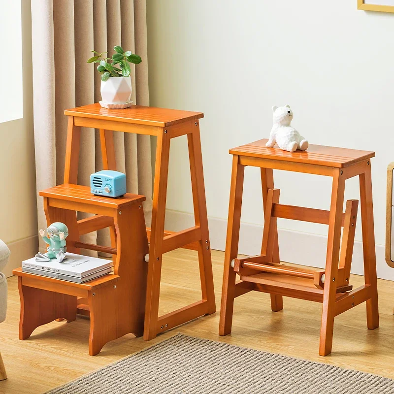 

Three-step Climbing Stool Solid Wood Folding Ladder Stool for Home Dual-purpose Ladder Chair Indoor Multifunctional Pedal Ladder