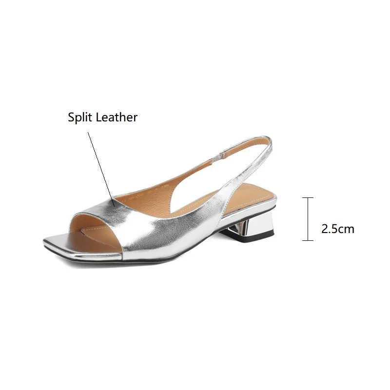 New Summer Sandals Simple Open Toe Sandals Chunky Heel Women Sandals Split Leather Square Toe Shoes for Women Low Heels Handmade