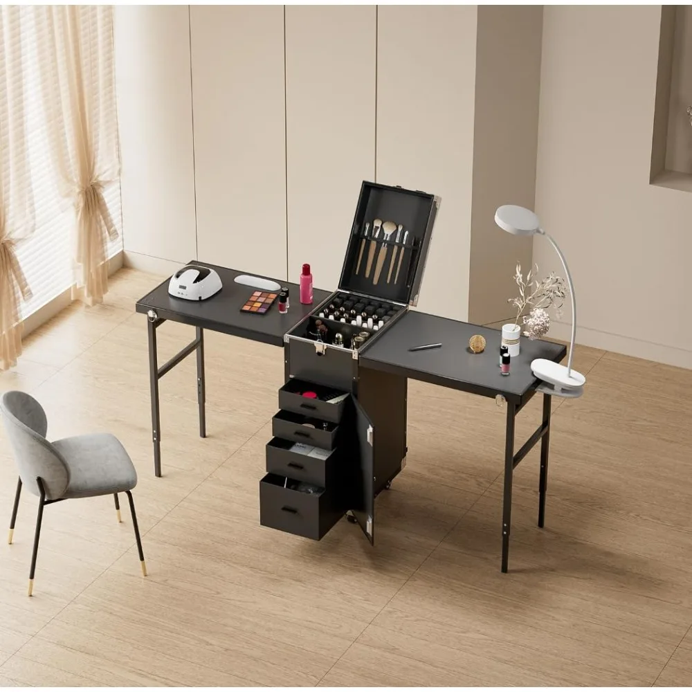 

Portable Nail Desk, 2 Desktop Rolling Manicure Table with Wheel, Foldable Travel Makeup Train Case for Nail Teach, Cosmetic