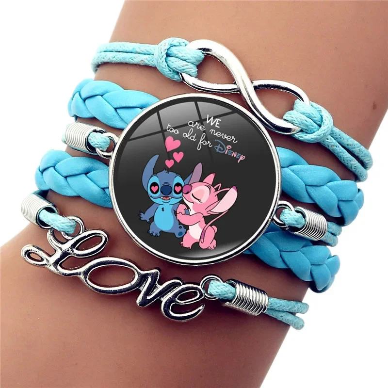 CAN o & Stitch-Bracelet de dessin animé Disney, bijoux tissés, périphérique dérivé Rick, ornement en cuir bleu, cadeau d'anniversaire