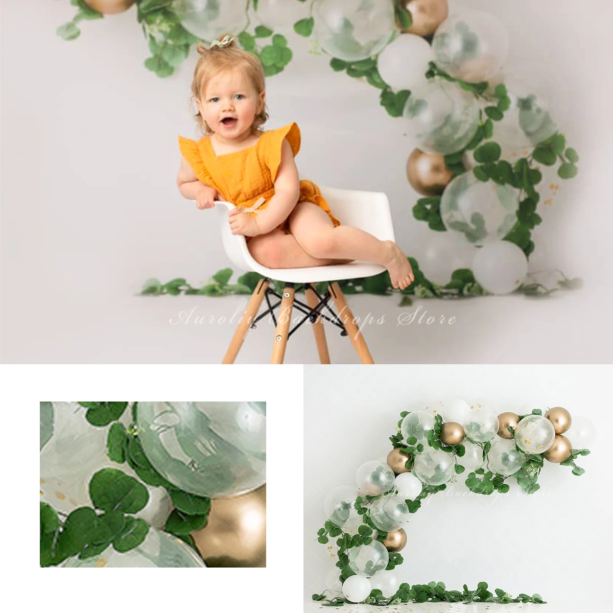 

Green Balloon Arch Backdrops Spring Plants Kids Adult Photography Child Baby Photocall Props Birthday Cake Smash Backgrounds