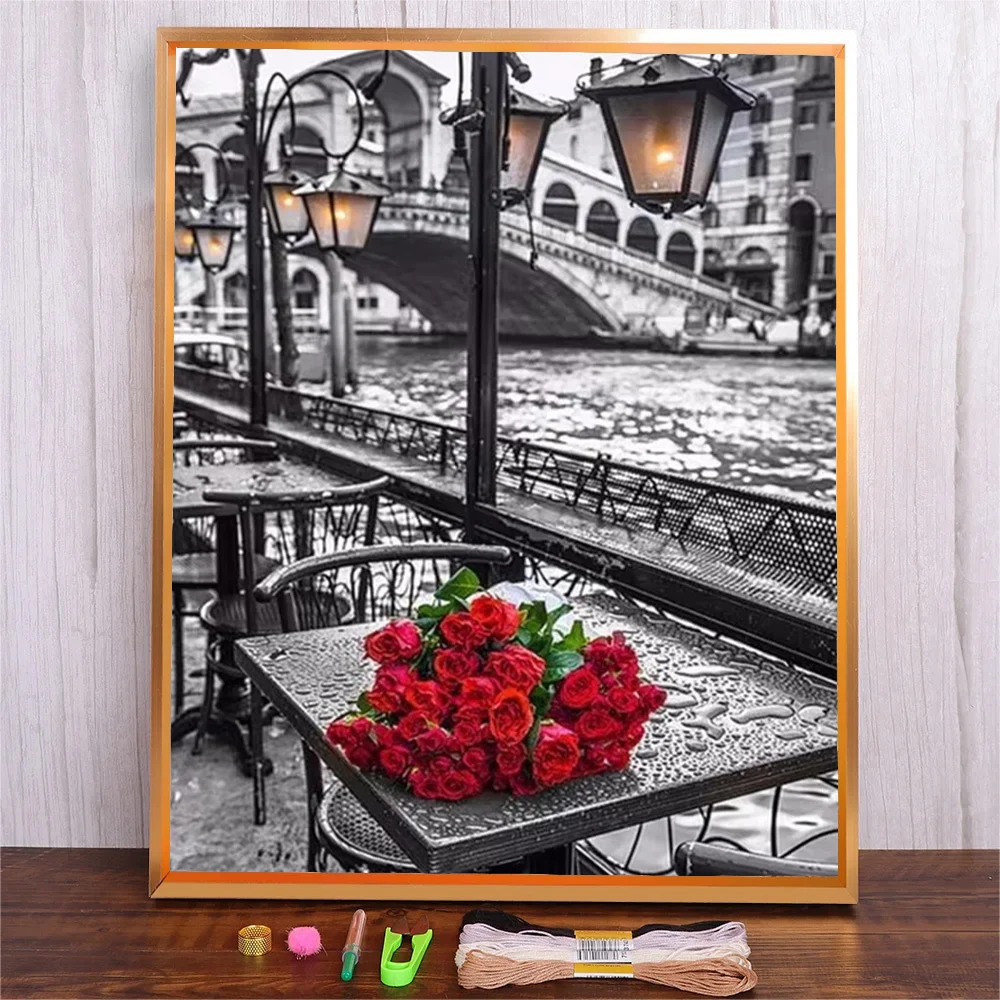 Red Rose Full Pattern Cross Stitch DIY 11CT Handmade DMC Threads Embroidery Kit Fashionable Home Decoration Painting Crafts Pack