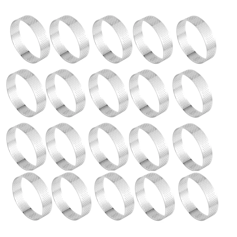 

ABJO-20Pcs 8Cm Circular Tart Rings With Holes Stainless Steel Fruit Pie Quiches Cake Mousse Mold Kitchen Baking Mould Rings