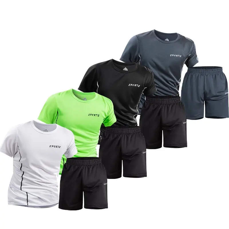 

Summer New Fashion Trend Outdoor Sports Fitness Short Sleeved Shorts Set for Men's Casual Loose Plus Size Two-Piece Set