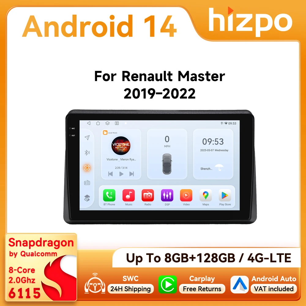 10,1 Zoll Hizpo 2Din Android Auto Autoradio für Renault Master 2019 - 2022 Auto CarPlay 4G BT DSP GPS Navi 360CAM mit Snapdragon 6115