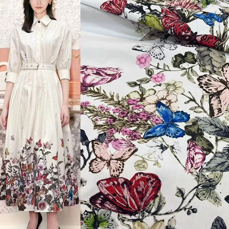 Europe And America Fashion Butterfly Flower Printed Cotton Fabric For Women Dress Blouse Handmade DIY Cloth Sewing