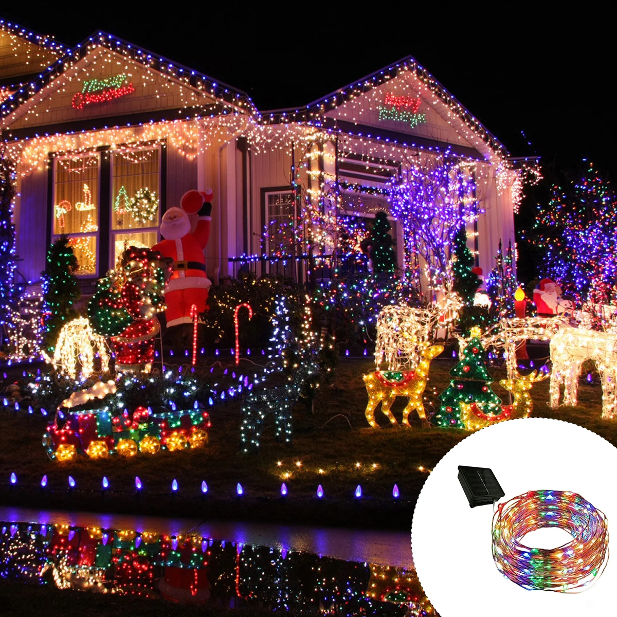 

LED String Lights Solar Powered Yard Christmas Decor Supplies Outdoor Garden Festive Lighting Waterproof Holiday