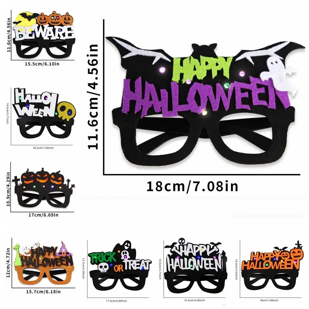 Lunettes citrouille en feutre brillant, piles bouton en plastique, lunettes lumineuses d'halloween, crâne LED, monture de lunettes d'halloween pour enfants