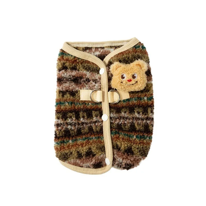 

Maillard Color Dog Vests Winter Warm Thick Fleece Two Leg Sherpa With 3D Teddy Bear Patch Snaps For Small Dogs Puppies Cozy Warm