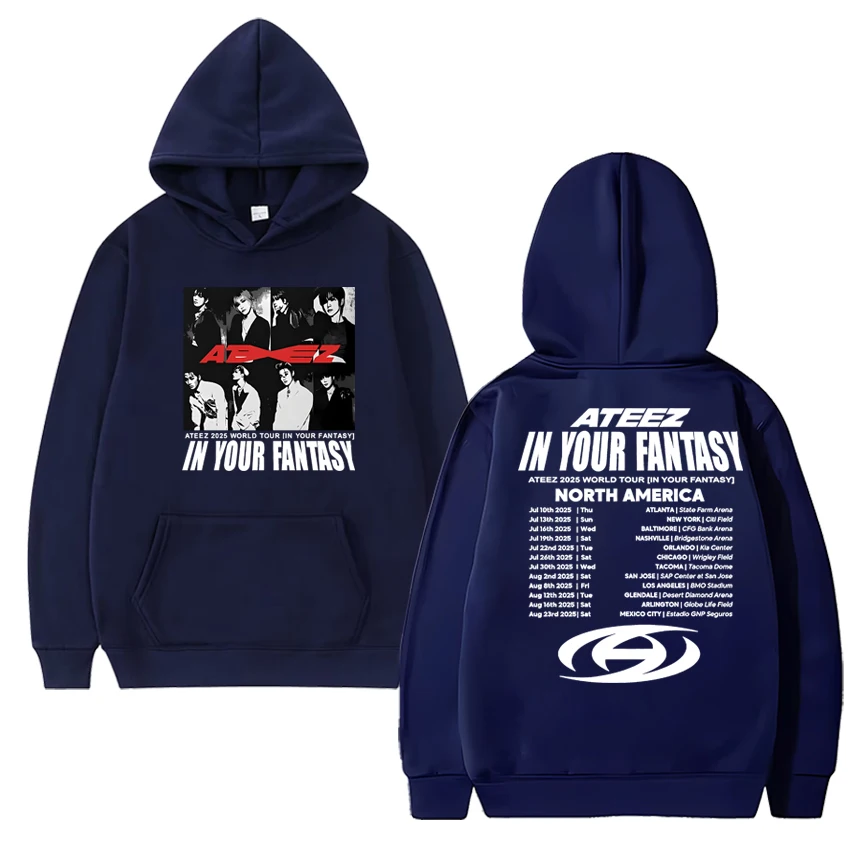 2025 الخريف الشتاء كوريا Kpop Ateez جولة حول العالم في الخيال الرسومات هوديي الرجال النساء الاتجاه Y2k البلوز للجنسين كنزة صوف