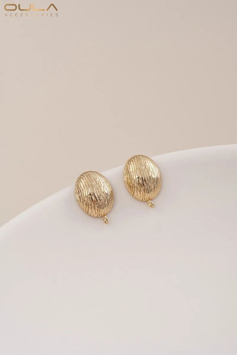 

14K Gold-plated Tree-patterned Semi Oval Heart Flower-shaped Stud Earrings Lifting Rings 925 Silver Ear Needles Diy Accessories