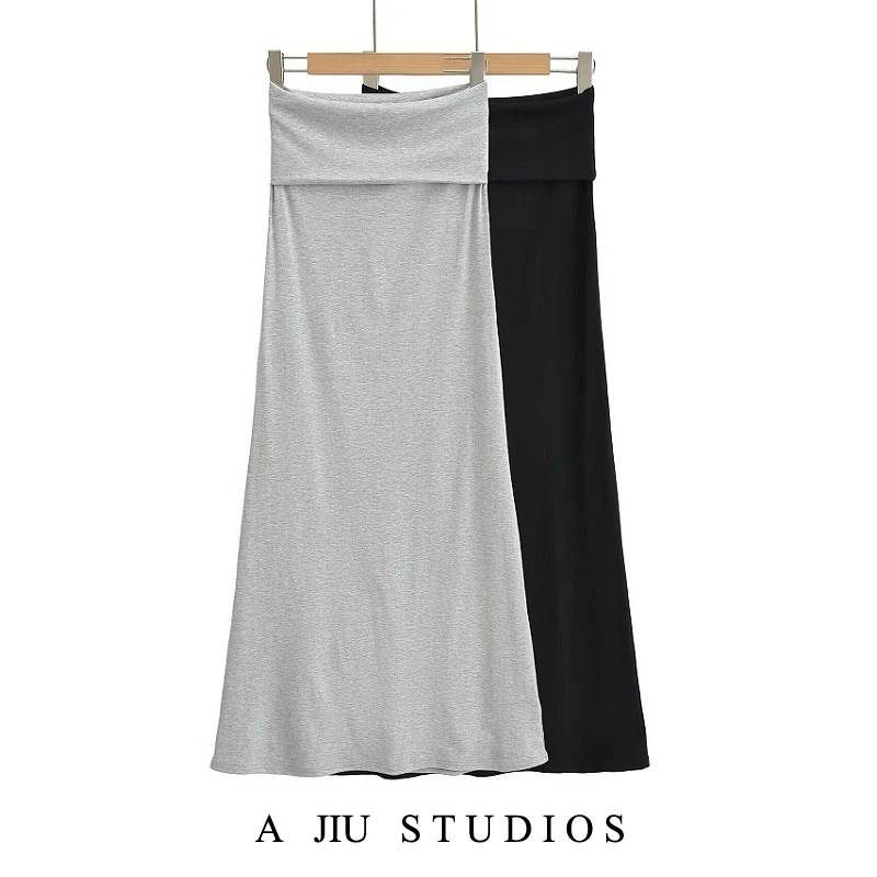 

Американская ретро популярная девушка с высокой талией, тонкая юбка-миди трапециевидной формы, женская облегающая юбка с высокой талией, длинная уличная юбка чистого цвета