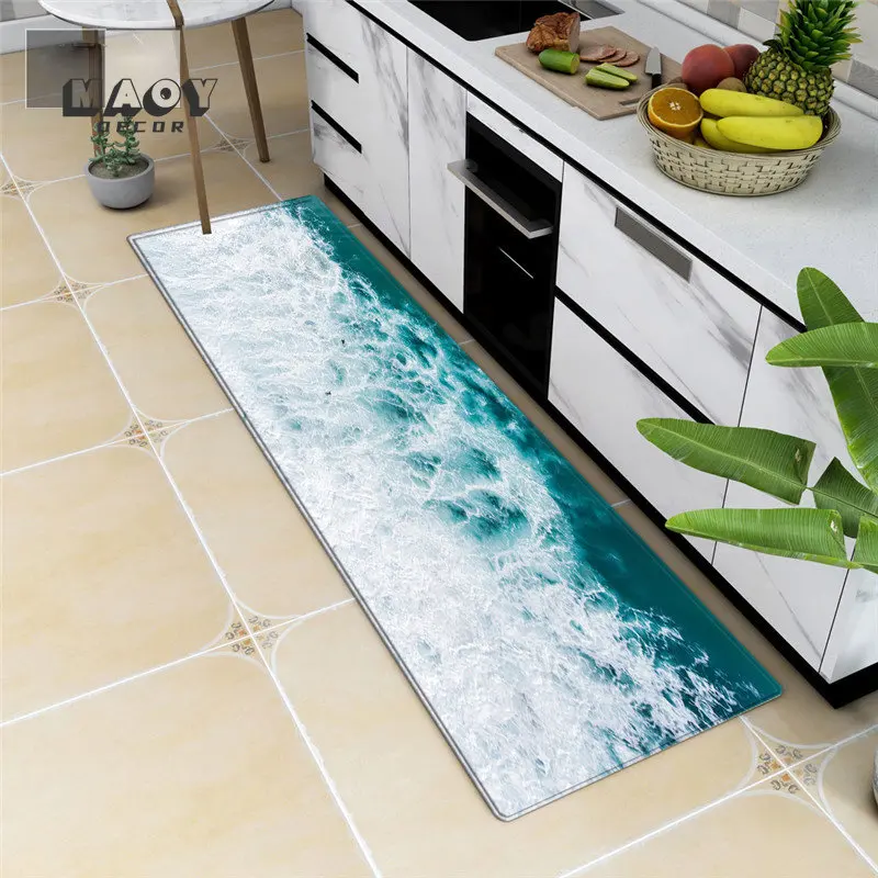 Waves Kitchen Carpet Marine Washable Area Rug Non-slip Floor Mats Home Decor For Kitchen Bedroom Living Room Runner Long Rugs