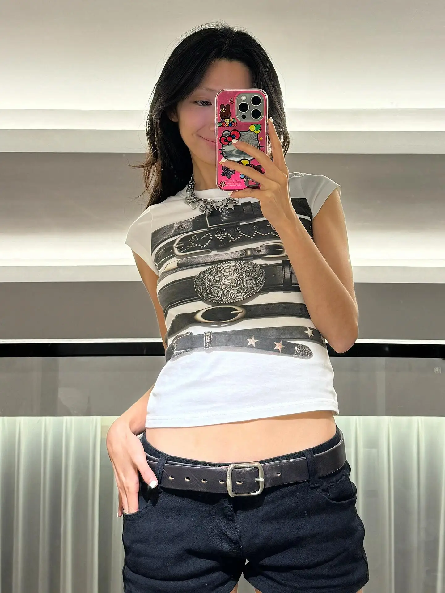 

Женская повседневная футболка из хлопка Slim Fit с круглым вырезом и принтом Metal Print, летний модный топ