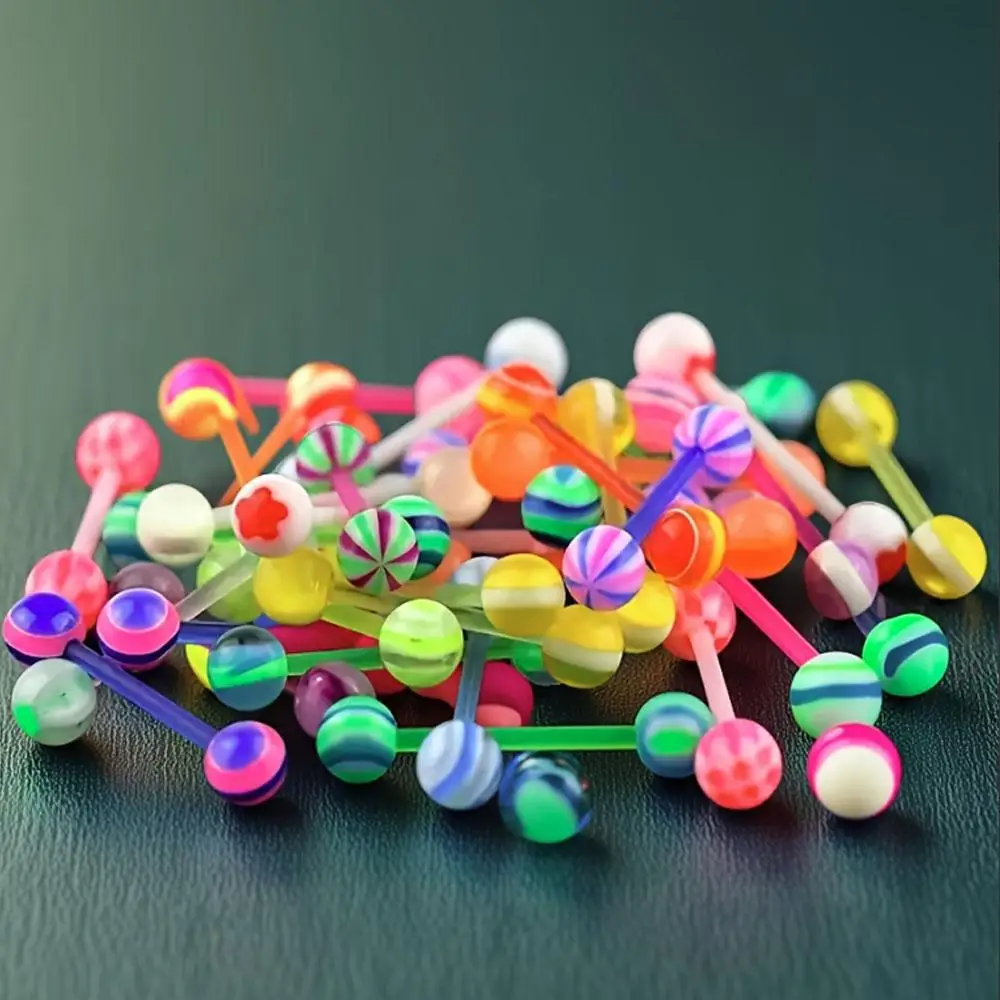 110PCS Set Crazy Piercing Wholesale 14g Stainless Steel Acrylic Bar Tongue Rings Barbells Assorted Colors Acrylic Ball Jewelry