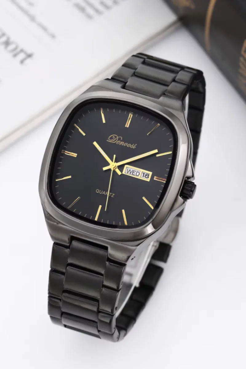 Casual Fashion Waterproof Quartz Watch For Men Glow-in-the-dark stainless steel square wristwatch