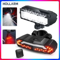 Hollarm luz dianteira da bicicleta com chifre de bicicleta alarme controle remoto à prova dwaterproof água farol da cauda com luzes freio sinal volta