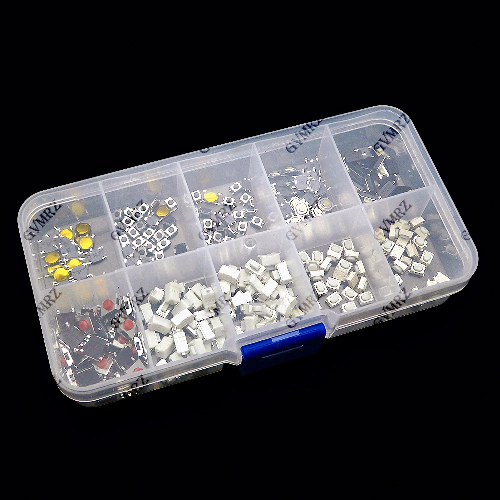 250Pcs Micro Tactile Tact Push Button Switch Assorted Kit 2P 4 Pin SMD PCB Momentary Self-reset Car Remote Control Switch 2P