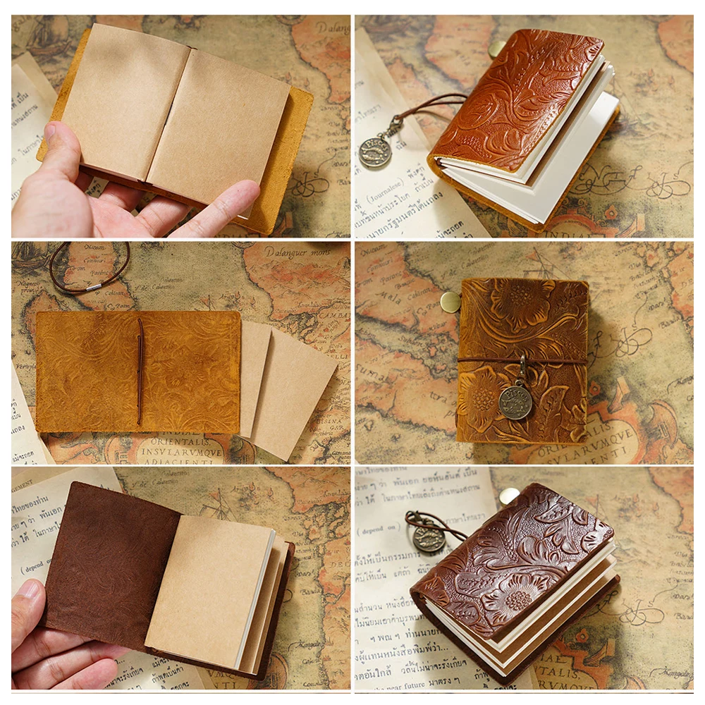 100% Genuine Leather Pocket Notebook Handmade Vintage Cowhide Diary Journal Sketchbook Planner Notepad Mini Travel Notebook