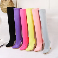 ORCHA LISA Botas Altas para Coxas, Cor do Joelho, Botas Longas, Dedo Apontado para Rebanho, Rosa Roxo, Tamanho Grande 43, 14, 9,5 cm, 2022