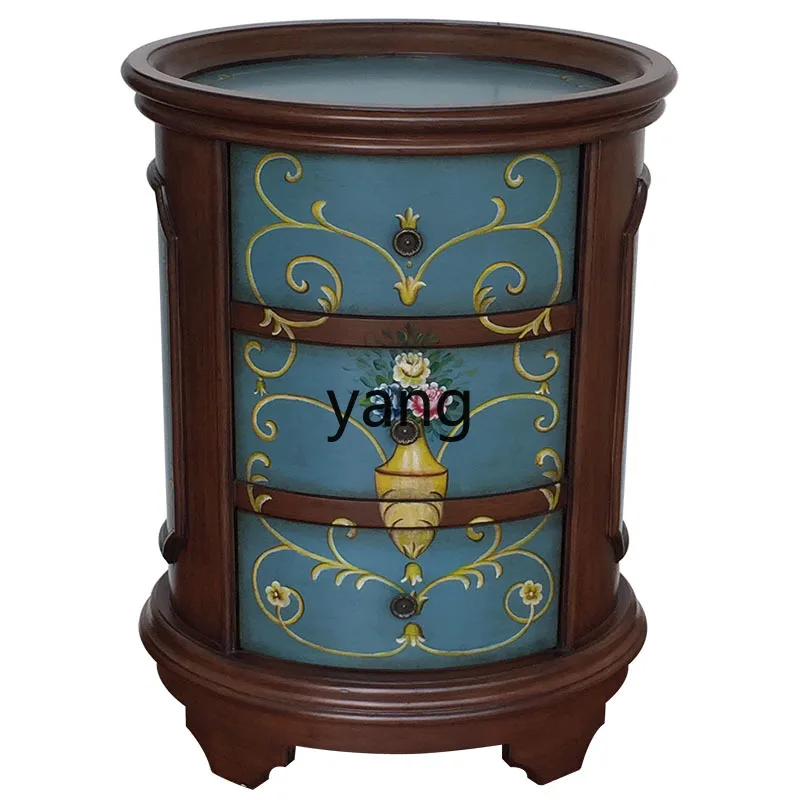 Yjq Bedside Table Bedroom Retro Country Painted Three-Bucket Oval Cabinet Mediterranean Living Room Sofa Side Cabinet