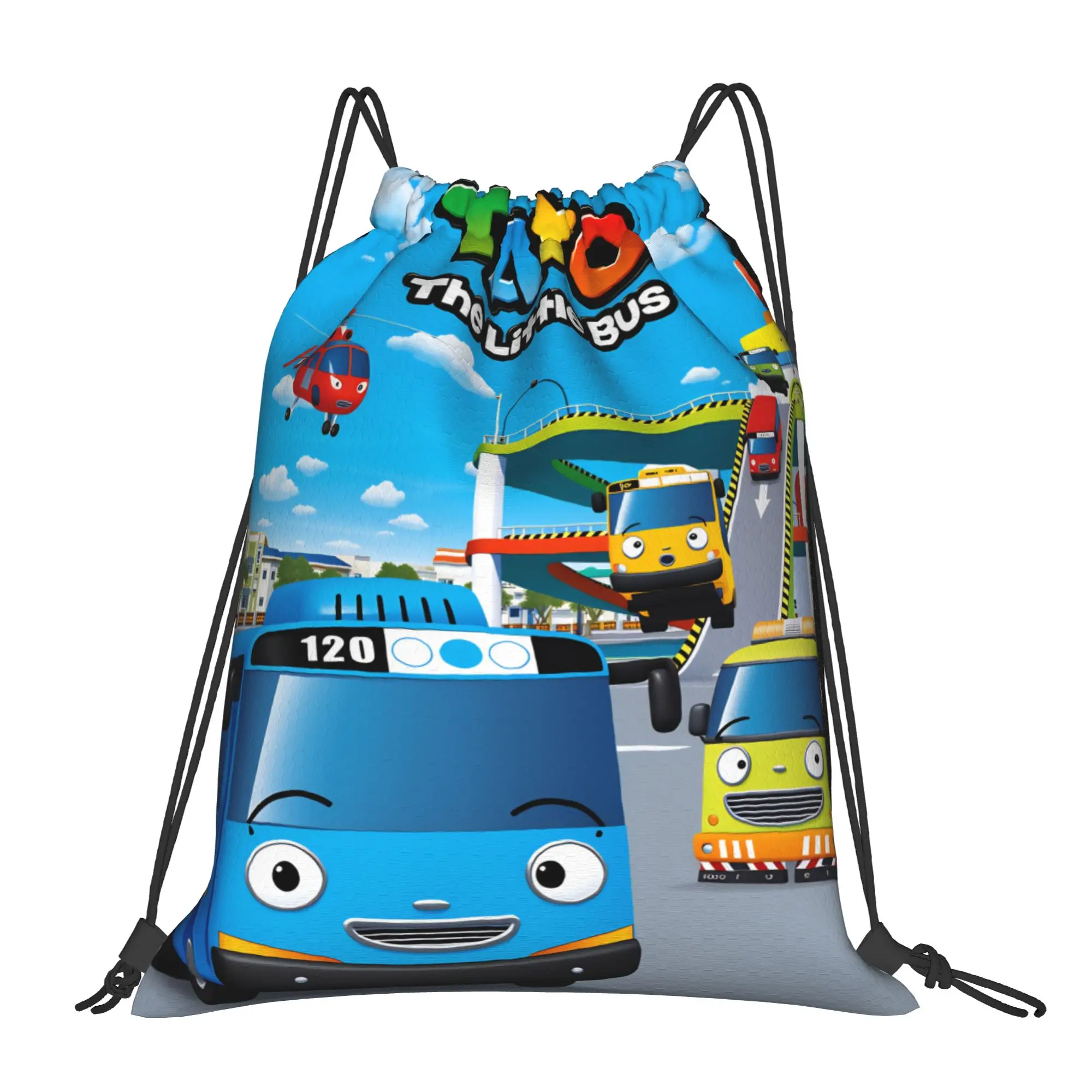 Tayo The Little Bus Drawstring Bag  Vintage Travel Backpack For Couple Water Resistant Sackpack String Bags