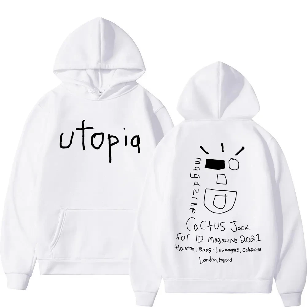 

Sweatshirts Vintage Long Sleeve Fleece Hoodies Rapper Cactus Jack Utopia Album Print Hoodie Men Women Hip Hop Fashion Oversized