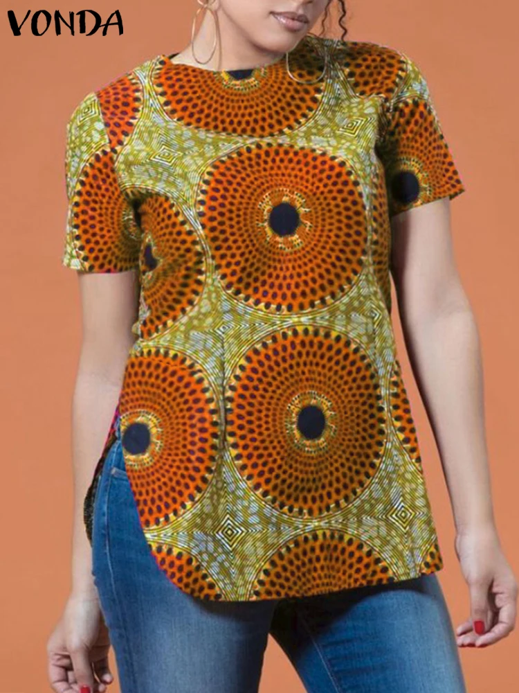

2025 VONDA Fashion Women Summer Vintage Print Blouse Short Sleeve Tunic Tops Casual Shirts O-Neck Oversized Blusas Femininas