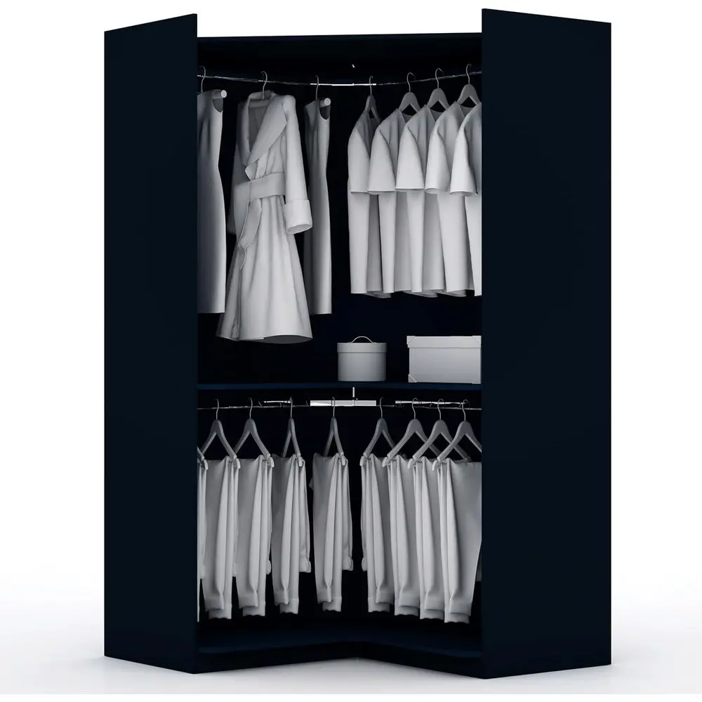 

Rounded Rod Standing Wardrobe with Open Shelves, Night Blue, Space-Saving Room Divider Storage