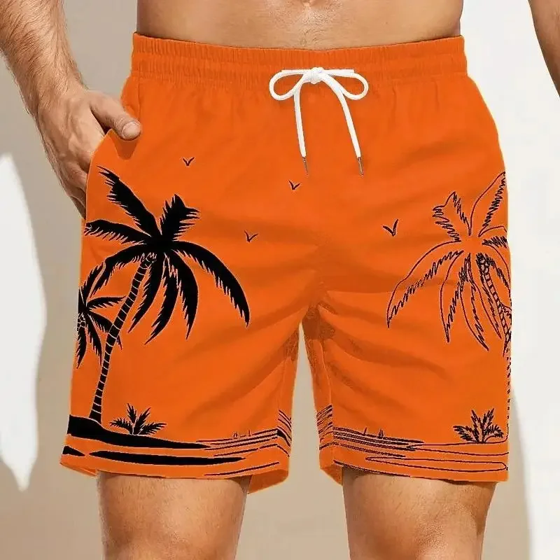 Calções masculinos de verão de secagem rápida havaí férias esportes troncos de natação moda 3d coqueiro impresso solto calções esportivos 6xl