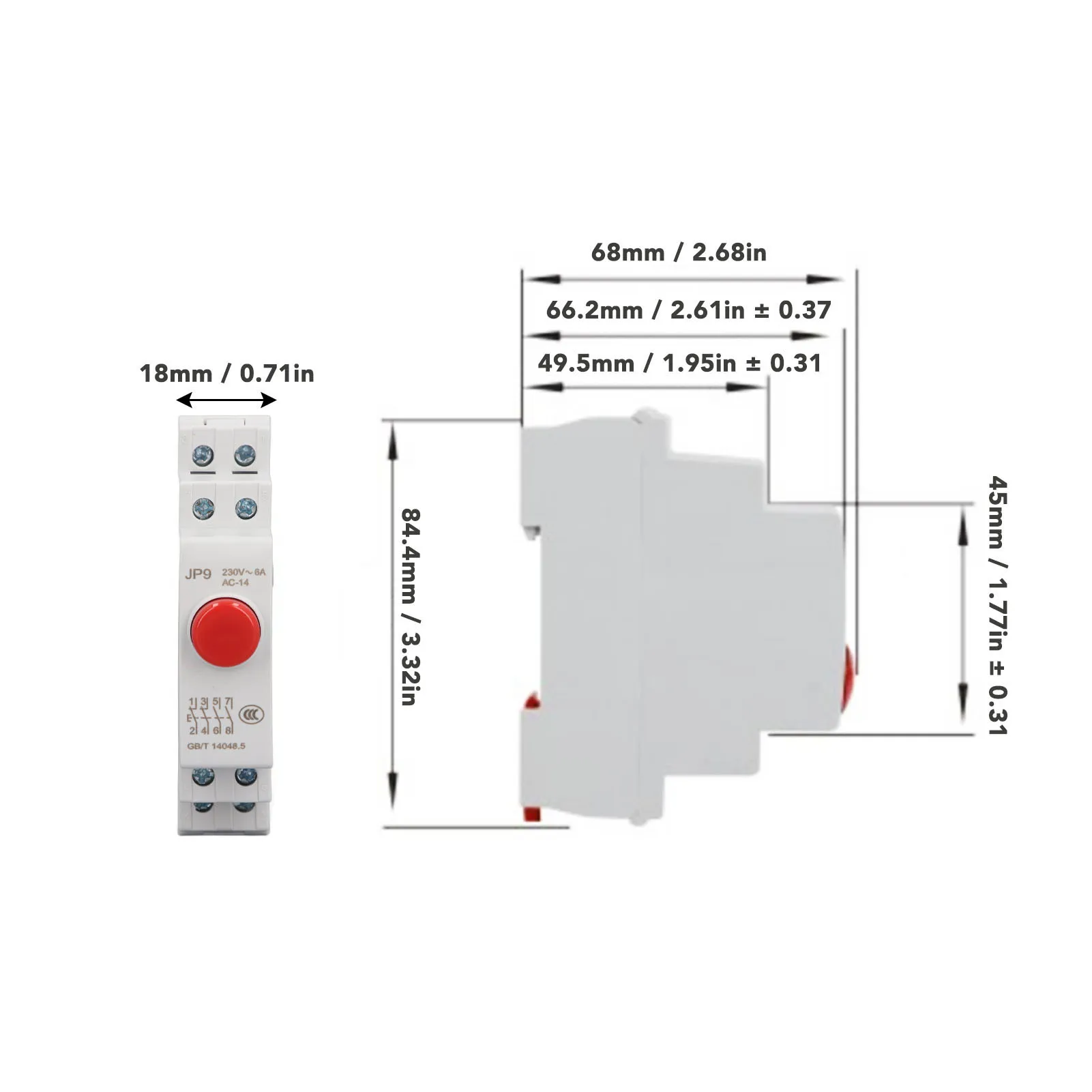 6A Din Rail Push Button Switch AC230V 2NO 2NC Pushbutton Switch for Magnetic Starter Contactor Electrical Line Control JP9