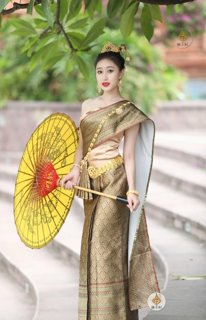 New Thai Traditional Clothing Women's Outfits Tops Skirt Shawl Thai Daily Casual Photography Welcome Work Suit