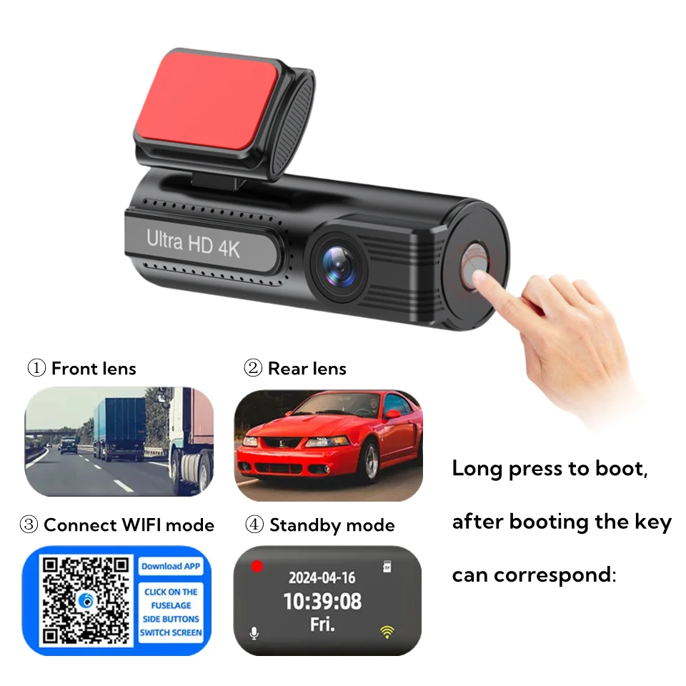 Dashcam For Car Black Box Driving Video Recorders WiFi GPS Mini 4K Front  Optional 1080P Rear 24H Parking Monitor Record camera