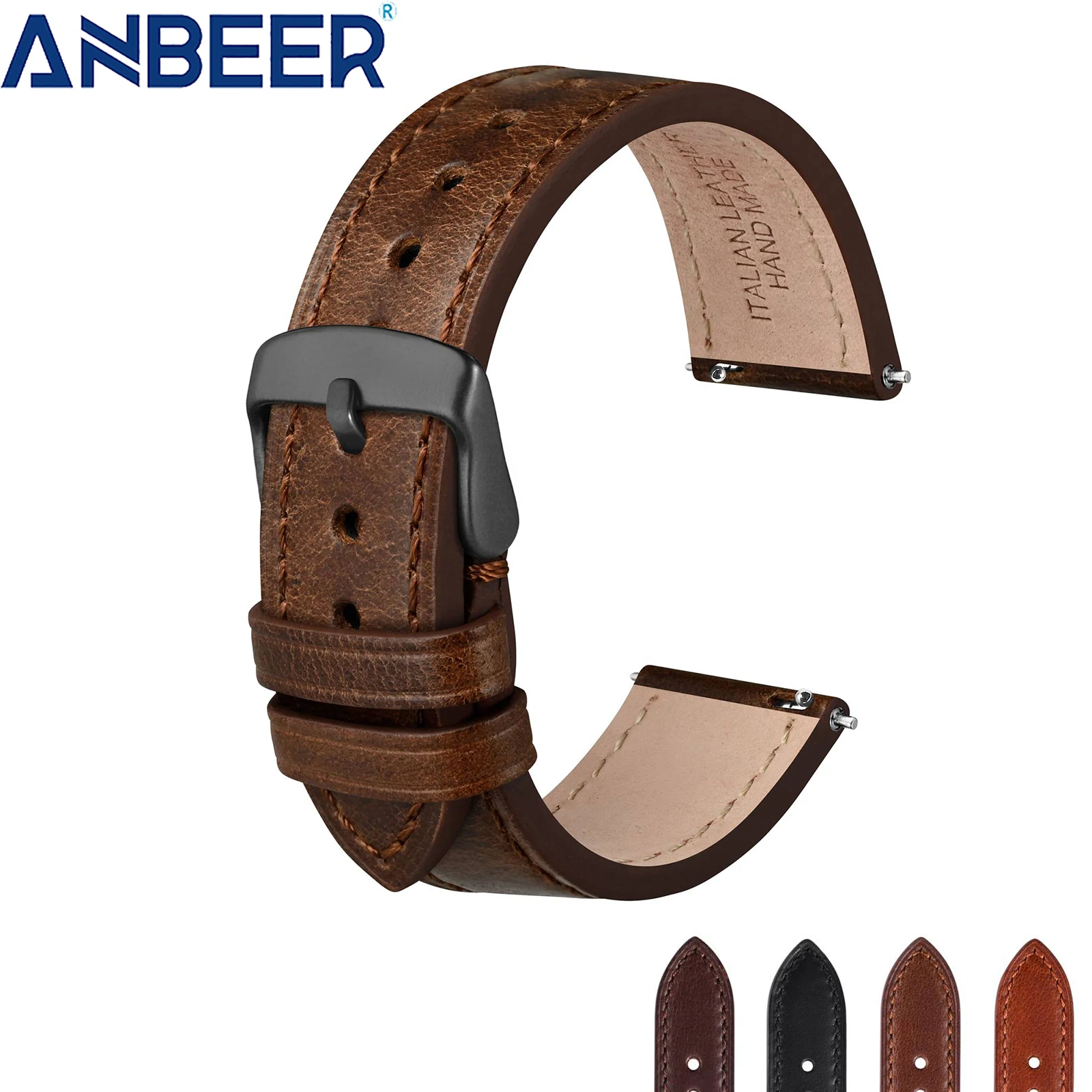 

ANBEER Leather Watch Strap Quick Release Watch band for Men 18mm 20mm 22mm Vintage Strap Replacement Band Stainless Steel Buckle