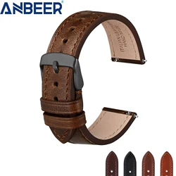 ANBEER Leather Watch Strap Quick Release Watch band for Men 18mm 20mm 22mm Vintage Strap Replacement Band Stainless Steel Buckle