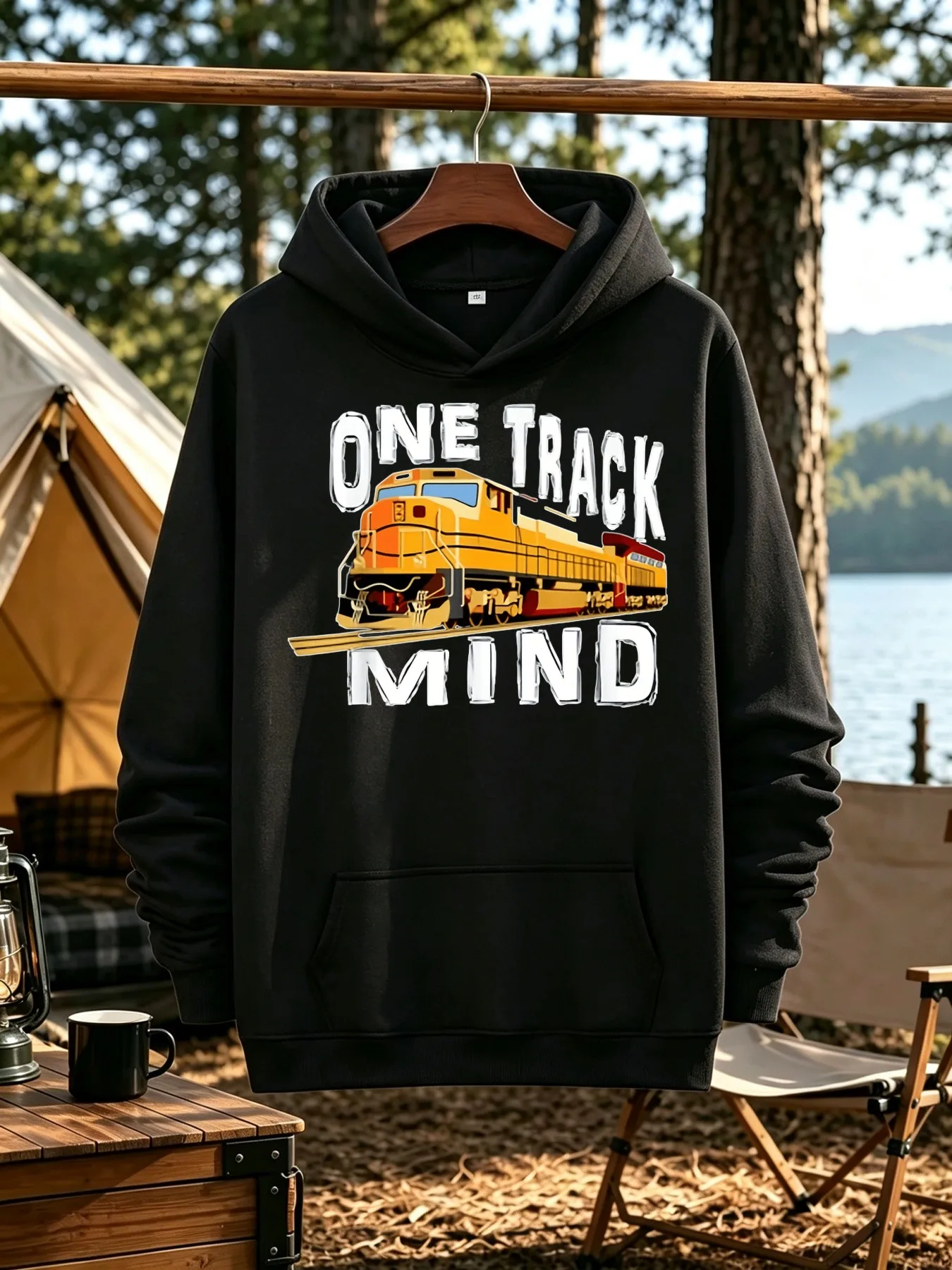 Men's Hooded Sweater, One-track Thinking Train Printing Design, Train Enthusiasts, Family and Friends Casual Basic Loose Version, Daily Outdoor Casual Wear in Autumn and Winter