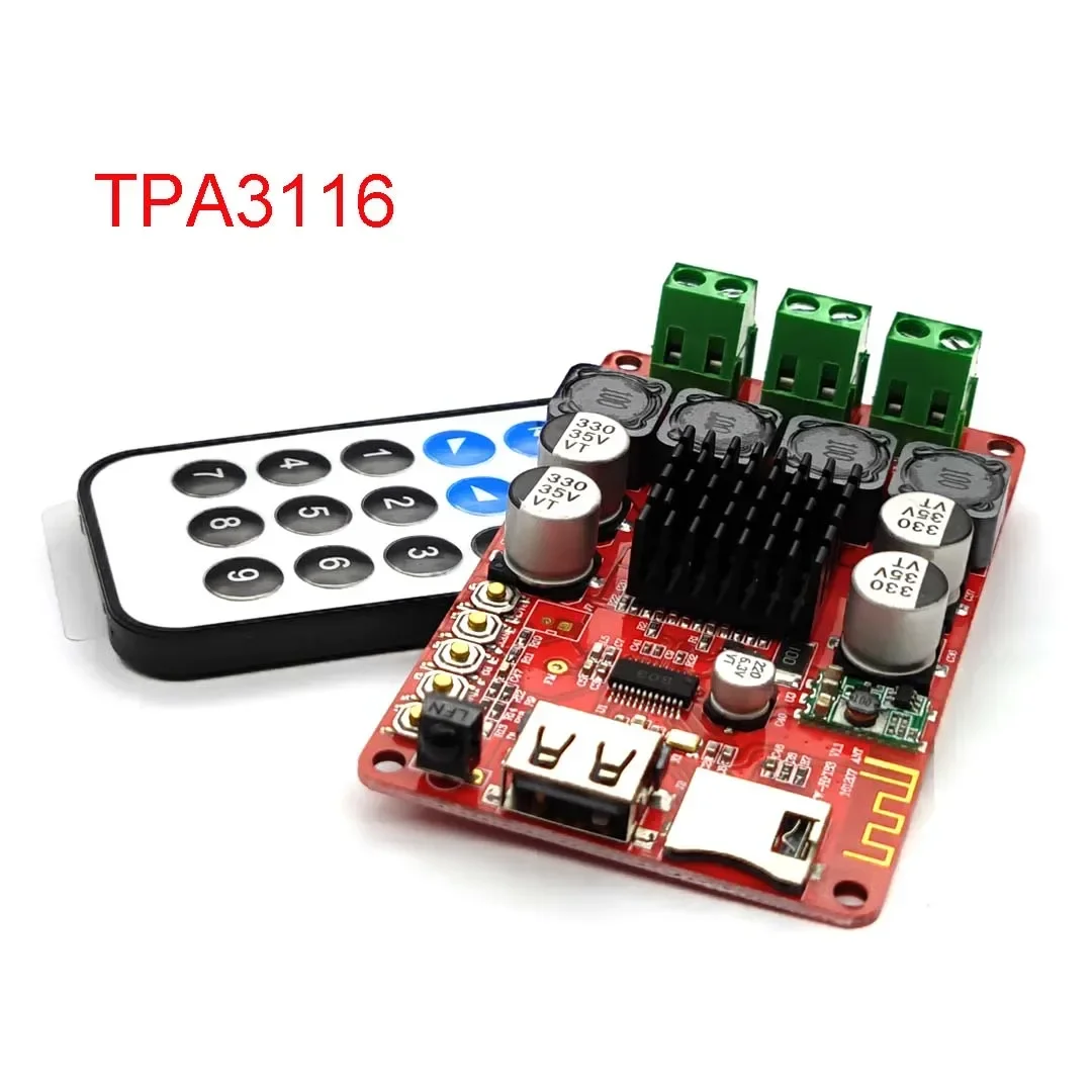 TPA3116 50W+50W Bluetooth Receiver Digital Audio Amplifier Board TF Card U Disk Player FM Redio with Remote Control